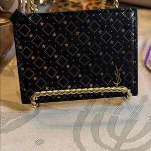 YSL Beauty Black and Gold Patterned purse mirror